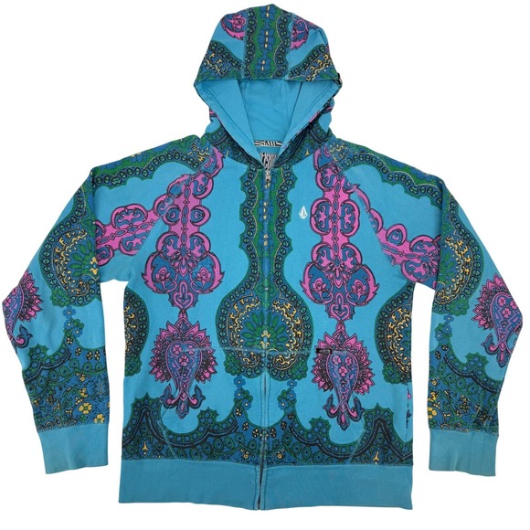 Volcom Other - Vintage Y2K Volcom Full Zip Hoodie Paisley Turquoise Pink Large Grunge Skater
